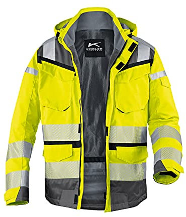 KÜBLER REFLECTIQ Warnschutzjacke warngelb, Größe M, Herren-Wetterjacke aus Mischgewebe, wasserdichte Warnschutzjacke