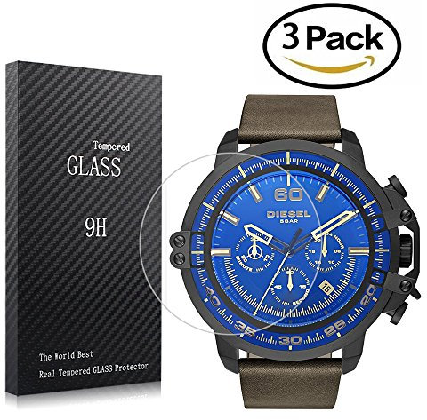 Youniker Lot de 3 Verre Trempé pour Diesel Montre Homme DZ4405 Protecteur d'écran, Protection écran en Verre Trempé Films Vitre pour Diesel DZ4405 Film de Protection d'écran pour Diesel DZ4405 Montre