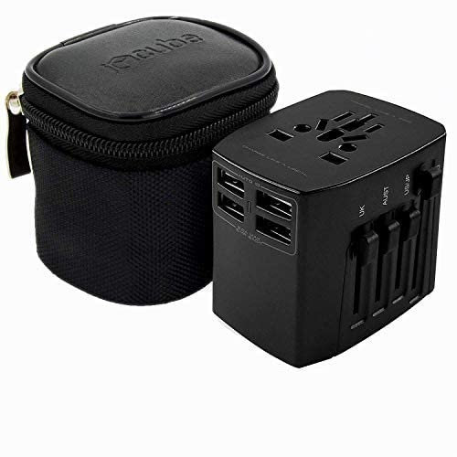 iBlockCube® Worldwide Travel Adapter, All in One International Fast Speed Charger with 4 USB Ports (5.6A) and 1 AC Outlet, Dual Fuse Protected Power Plug for US UK AU EU up to 150+ Countries (Black)