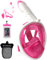 HELLOYEE Snorkel Mask 180° Panoramic View Breathe Free For Adults And Kids, Snorkeling Mask Full Face Anti-Fog Anti-Leak Design With Detachable Camera Mount (Foldable Pink, XS)