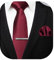 HISDERN Cravate Homme Sergé Mariage Fete et Pinces à Bourgogne cravate & Carre de poche Set