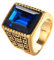 HIJONES Herren Gold Ton Graviert Edelstahl Ringe mit Juwel Stein Blau Größe 65