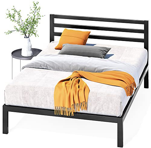 ZINUS Mia Sommier plateforme en métal 36 cm Modern avec tête de lit | Support à lattes en bois | Facile à monter | Espace de rangement sous le lit | 160 x 200 cm | Noir