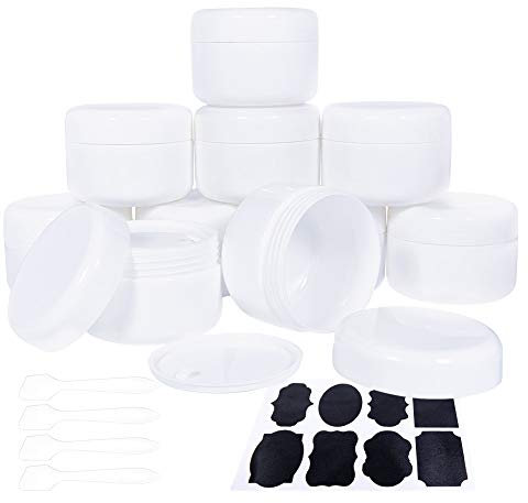 BENECREAT Lot de 10 Pots cosmétiques en Plastique Blanc de 100 ML avec couvercles en dôme à Doublure intérieure, étiquettes de 2 Feuilles, 4 cuillères à Masque pour Produits de beauté