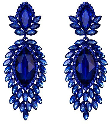 EVER FAITH Ohrringe Österreichisches Kristall Braut Modeschmuck Marquise Tropfen Art Deco Kronleuchter lange Ohrstecker Blau