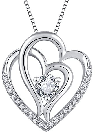 starchenie Damen Halskette Doppelherz Halskette 925 Sterling Silber Halskette für Mama Frau