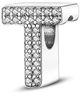 TINSLO T Alfabeto Charms Abalorios Colgante para mujer, plata de ley 925, compatible con pulseras y collares Pandora, compatible con pulseras europeas para mujeres y niñas