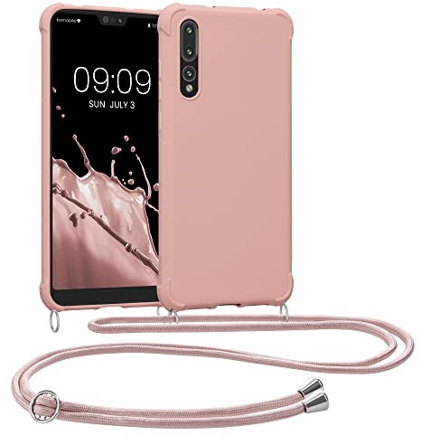 kwmobile Custodia Compatibile con Huawei P20 Pro Cover - Back Case in Silicone TPU - Protezione Smartphone con Cordino - madre perla