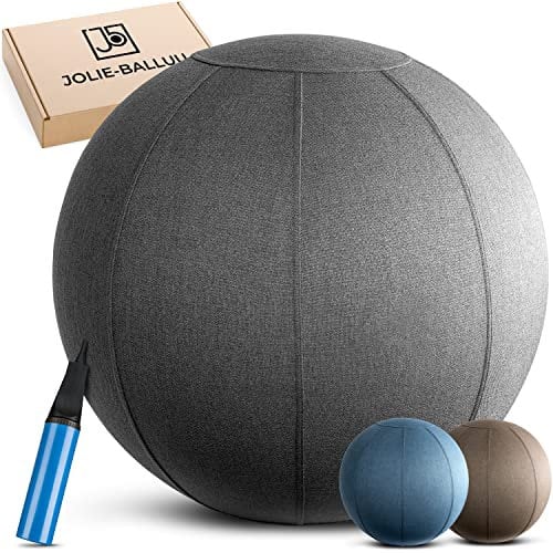 jolie-balluu Sitzball Büro ergonomisch hochwertiger Stoff [Nachhaltigkeitszertifikat] 65cm inkl. Pumpe, gesunde Alternative zum Stuhl, Bürostuhl ergonomisch, Gymnastikball mit Bezug (Anthrazit)