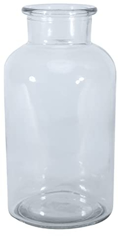 Apothecary Jar Vase – 20 x 10cm Clear Hand-Blown Glass Vase for Fresh or Artificial Flower Stem Bouquet Arrangements - Indoor Home Table Windowsill Sideboard Centrepiece Decor