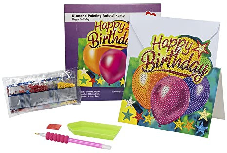 Ideen mit Herz Diamond-Painting-Aufstellkarte | 370 g/m² | 16,3 cm x 16 cm | inkl. Briefumschlag & Werkzeug (Happy Birthday)