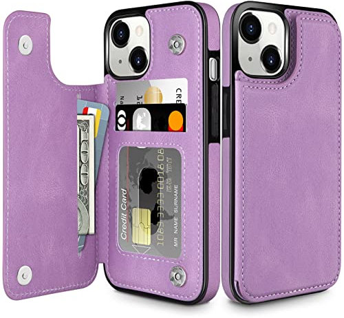 Coolden Compatible with iPhone 14 Case Wallet Case with Card Holder Slot Shockproof Case Flip Folio PU Leather Magnetic Closure Protective Case Cover Compatible with iPhone 14 Phone Case (Purple)