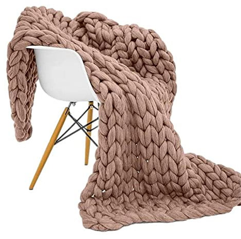 LUWAY Hand Knitted Super Chunky Knit Blanket Super Soft Giant Yarn Throw Merino Wool Blanket for Neutral Home Farmhouse Couch Sofa Bench Bed,Brown,50x50cm/19x19in
