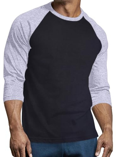 Men's Raglan Baseball Tee Shirt - Casual T-Shirts, 3/4 - H.Grey/Black, Large