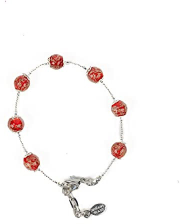 Sospiri Venezia Bracelet Femme composé de 7 Perles en Verre Diamètre 8 mm Bracelet en Verre de Murano Original Bijou Idée Cadeau Made In Italy Certifié (Rouge)