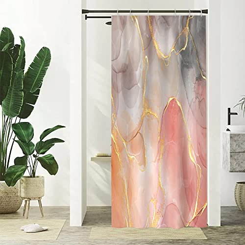 Uiiooazy Tenda Doccia Marmo Rosa, Piccola Astratta Grigio Oro, Antimuffa Impermeabile in Poliestere Lavabile, Opaca per Vasca da Bagno con 6 Ganci, 90Lx180Acm