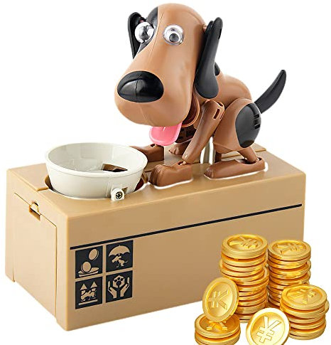 Lotvic Hund Spardose Elektronisch, Hungriger Hund Spardose, Welpen-Sparschwein, Spardose Kinder, Geburtstagsgeschenk für Kinder, grau