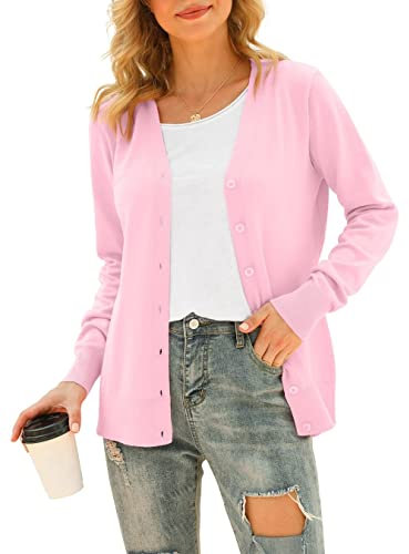 PCEAIIH Women Casual Open Front Cardigans Long Sleeve Knitted Short Cardigan Soft Knitwear Sweater XL Pink