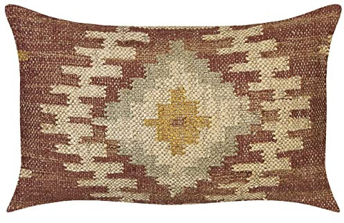Kelim Dekokissen Jute und Wolle rot/bunt rechteckig 30x50 cm orientalisch Beel