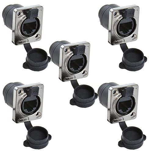 PENGLIN 5PCS Panel Mount RJ45 Waterproof Connector Cat5/5e/6 8P8C Connector Ethernet LAN Cable Adapter Female to Female with Waterproof/Dust Cap