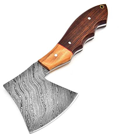 Axt Damast Stahl mit Scheide handgeschmiedet Mittelalter Axt MAQ2418