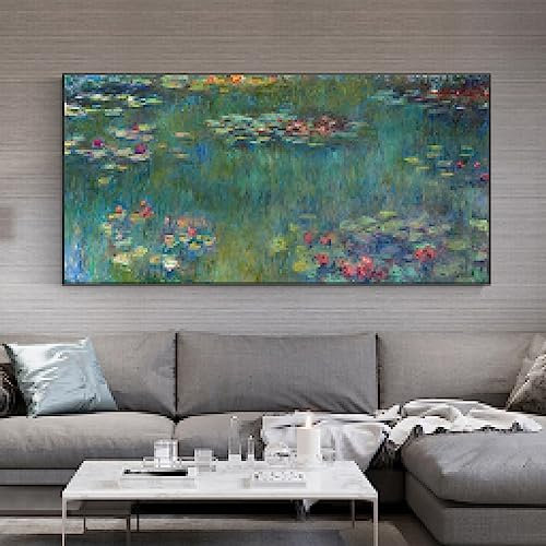 Zhaoyang Art Berühmtes Claude Monet-Wandkunst-Leinwandgemälde mit Rahmen, Seerosen, pastorale Landschaft am Meer, Vintage-Dekor, Bild 90 x 165 cm/35 x 65 Zoll mit schwarzem Rahmen