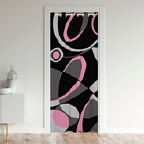 Loussiesd Geometrie Fensterbehandlungen Geometrisch Kreis Gedruckt Türvorhang 150x203cm für Tür Privatsphäre Abstrakte Art Fensterbehandlungen s Luxus Raumteiler Vorhänge Rosa Schwarz