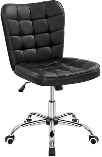 Yaheetech Sedia Ufficio Srivania Senza Braccioli in Ecopelle Nera | Altezza Regolabile, Girevole a 360°, con Ruote, Funzione Dondolo, Portata 136 KG