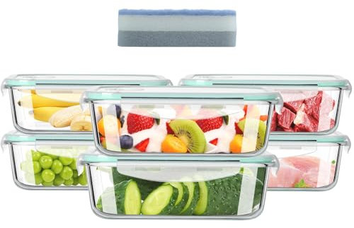 ERUIV 6 Piezas 1520 ml Meal Prep containers, Transparente recipientes herméticos para alimentos, recipientes para alimentos, Sin BPA, Apto Para Microondas, Lavavajillas y Horno
