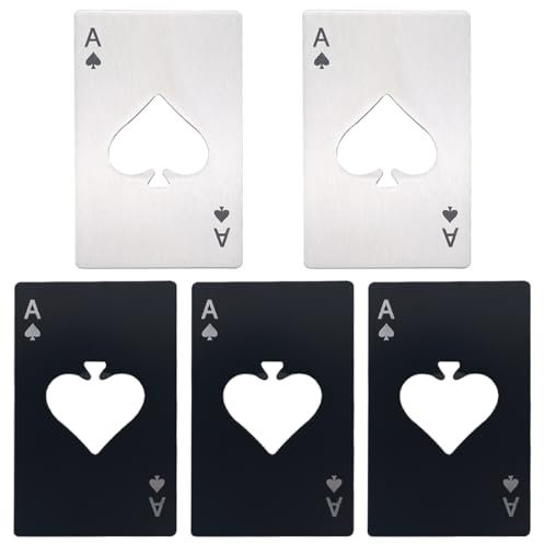 PHCOZY 5 Pcs Forme de Poker Ouvreur de bière en Forme de Carte de crédit adapté à la Taille du Portefeuille Décapsuleur Ouvre Bouteille Ouvre Bouteilles TireBouchon Ouvre Bocal se réunir