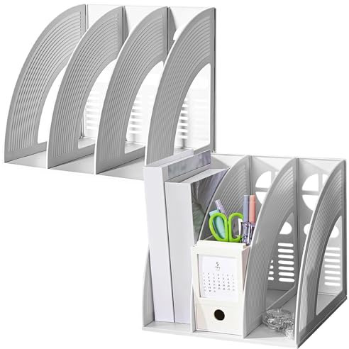 Elezeal Lot de 2 porte-documents A4 pour magazines, dossiers, organiseurs de bureau, compartiments, séparateurs de documents, boîtes en papier pour le bureau, la maison et les étagères de rangement