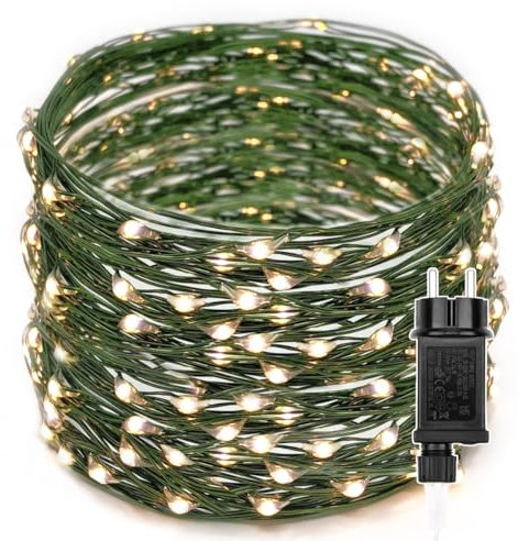 Lichterkette Außen 50M 500 LED Kupferdraht Grün Beleuchtung Led Lichter mit Stecker 8 Modi Aussen Innen Dekoration Draußen Wasserdicht für Garten,Party, Weihnachten,Bäume,Hochzeit,Urlaub Deko,Warmweiß