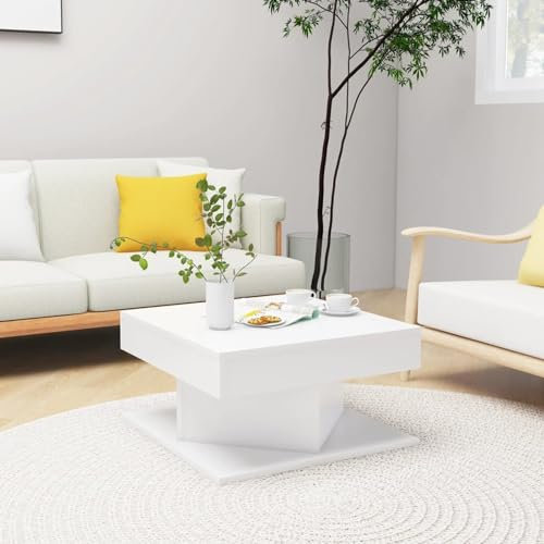 Gecheer Table basse, pour canapé, de salon, carré, design moderne, en aggloméré, blanc, 57 x 57 x 30 cm, table basse, salon, moderne, table basse