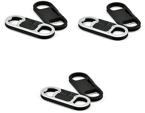 jojofuny Lot De 3 Câbles De Chargement Et Porte-clés Décapsuleur Usb Transfert De Données Usb Abs-pvc 9 1 X 3 9 X 0 1 Cm Noir