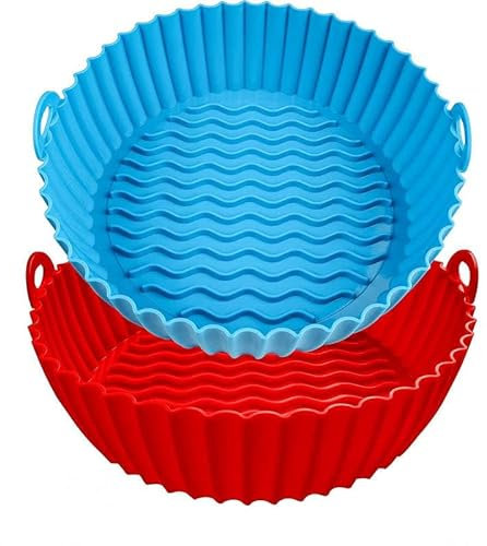 2 Teglia Contenitori per Friggitrice ad Aria rosso e blu - Cestello Riutilizzabile-Accessori Friggitrice ad Aria in Silicone - Teglia per Friggitrice ad Aria 20 x 20 cm