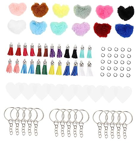 NUOBESTY 1satz Herzförmiger Handgemachter Schlüsselanhänger Mit Pompon Und Fransen Teiliges -kit Für Kreative Schlüsselanhänger Für Taschen Und Dekoration