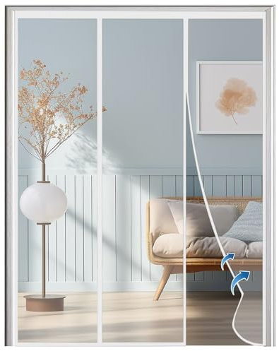 Fliegengitter Insektenschutz, 90x220cm Fenster Rollo Insektenschutzrollo Ohne Bohren Kinderleichte Klebemontage Weiß