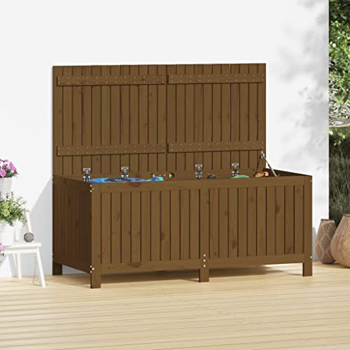 KATERYY Gartentruhe Honigbraun 147x68x64 cm Massivholz Kiefer,Diese Gartenbox aus massivem Kiefernholz bietet Stauraum und schmückt deinen Außenbereich