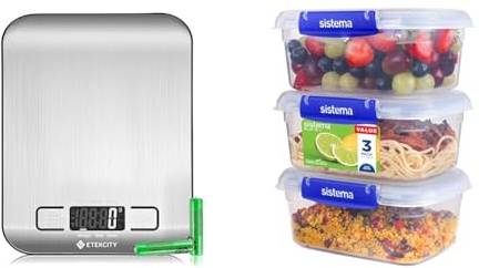 Etekcity Digital Kitchen Scales, Premium Stainless Steel Food Scales, Professional Food Weighing & Sistema KLIP IT PLUS Food Storage Containers | 1 L | Leak-Proof, Stackable & Airtight Fridge/Freezer