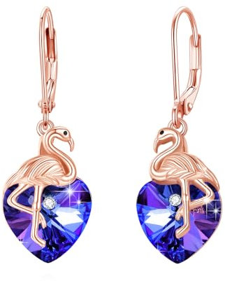 Flamingo Ohrringe 925 Sterling Silber - Herz Kristall Tropfen Ohrringe Hypoallergen - Flamingo Schmuck Geschenke für Frauen