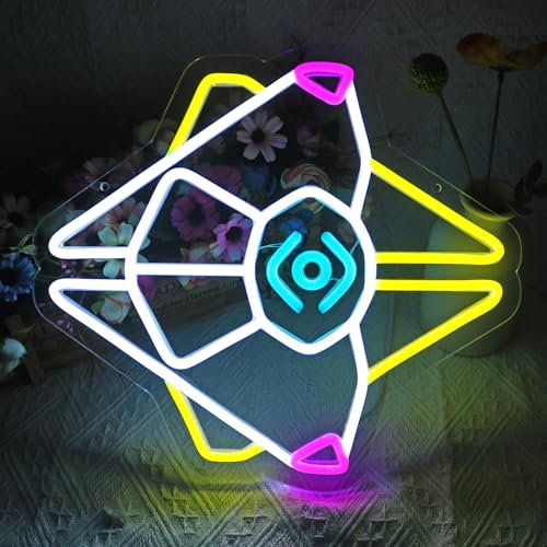 Gaming Ghost Shell Neon Sign for Wall Decor, Game Room, Bedroom, Man Cave, USB Powered, Dimmable, Pink, Yellow, Ice Blue, 13.7x12.6