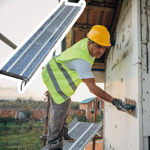 Elitix Arbeitsplattform Industrielle Gerüstplattformausrüstung, 3/4/5/6 Fuß Gerüstwerkbank mit Haken und Rutschfester Oberfläche, Breite Arbeitsplanke für Gerüste(90x24x4.5cm)