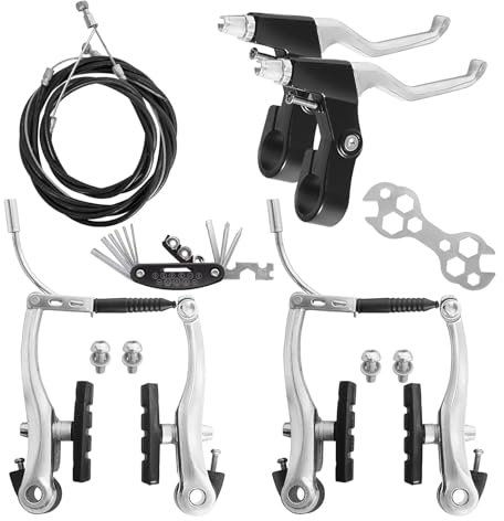 TINGSING Kit de Freins V-Brake Avant et Arrière pour VTT, Ensemble de Câbles Intérieurs et Extérieurs avec Clés Multi-Outils et Étriers pour BMX et Vélo d'Enfant