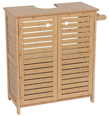TENDANCE Meuble sous lavabo 2 Portes et 1 Etagère intérieure H 70 cm - Naturel