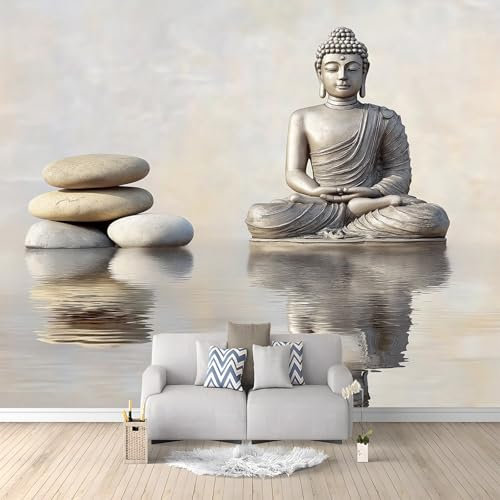 3D Printed Wallpaper Meditating Buddha Reflection Non-Woven Mural 250 x 175 cm Modern Photo White Wallpaper Living Room Home Decoration Wall murals Suitable for Children's Room