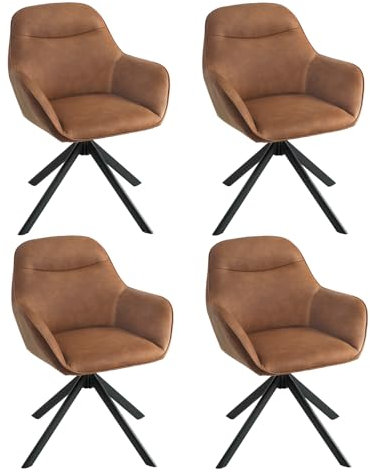 Goeurvant Esszimmerstühle 4er Set drehbar Kunstleder Braun mit Armlehne Drehstuhl Esszimmer Polsterstuhl Armlehnenstuhl Küchenstuhl für Esszimmer Wohnzimmer
