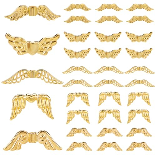 SOFPLATE 150 Stück 5 Stile Engel Flügel Perlen Mini Flügel Perlen Gold Bastelset Feenlegierung Kleine Flügel Aus Metall Im Tibetischen Stil Vintage Charm Lose Perlen Für Schmuck Halsketten Weihnachte