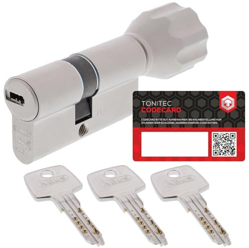 ToniTec Set aus ABUS Türschloss Zylinder EC550 mit 3 Schlüssel, Schließzylinder gleichschließend als Knaufzylinder, Zylinderschloss Größe 60/35K mm mit Codecard