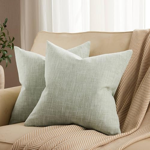 ZeeMart Rustikale Kissenbezüge aus Baumwollleinen, 50,8 x 50,8 cm, Grün, Landhaus-Stil, dekorative Couch-Kissenbezüge, Salbeigrün, Kissenbezüge für Sofa, Bett, Wohnzimmer, Heimdekoration, 2 Stück