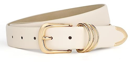 JasGood Damen Ledergürtel Mit Goldschnalle, Mode Leder Taille Gürtel für Frauen Jeans Hosen Kleider